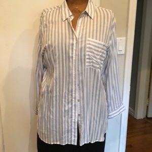 Long striped button down shirt / roll up sleeves